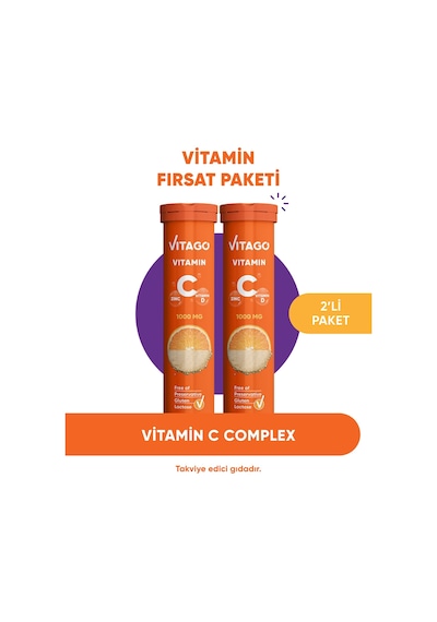 Vitago C Vitamini D Vitamini Çinko İçeren Takviye Edici Gıda 2 x 20 Efervesan Tablet