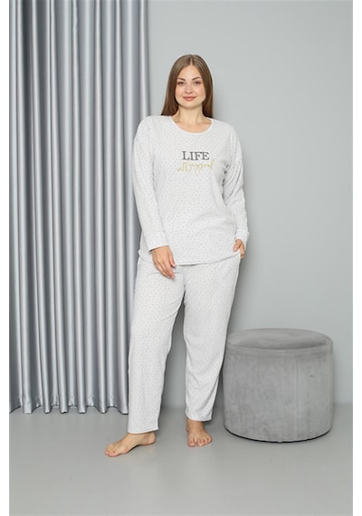 Akbeniz Welsoft Polar Kadın Büyük Beden Pijama Takımı 808050 - 3xl Ekru