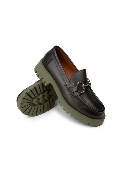 Deery Kadın Yeşil Hakiki Deri Tokalı Loafer - 02037zyslc01