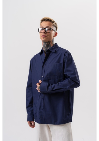 Respire Erkek Poplin Oversize Gömlek Lacivert