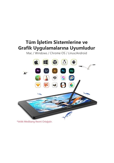 Veikk VK1600 15.6" FHD IPS 16384 Levels 5080 LPI Grafik Tablet+2 Kalem