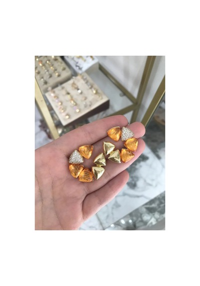 Yeni Seri Gold Ve Taş Detaylı Küpe Altın