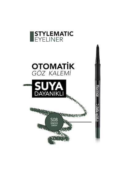 Flormar Stylematic Mat Bitişli & Suya Dayanıklı Asansörlü Göz Kalemi S08 Serious Green