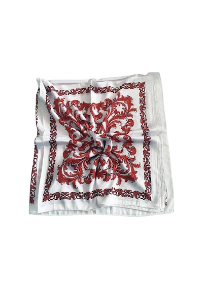 Tikitonki Çok Parçalı Kırmızı Çiçek Desenli Saten Beyaz Eşarp - 90x90 Beyaz Beyaz