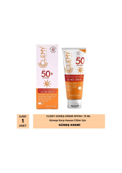Clemy Çok Yönlü Koruyucu Güneş Kremi Güneşe Karşı Hassas Ciltler İçin Spf50+ 75 Ml