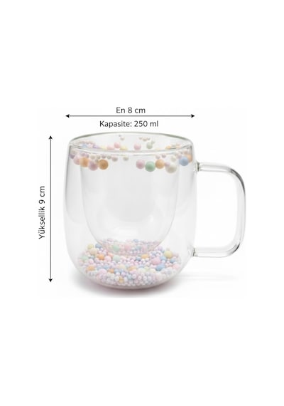 Renkli Boncuk Detaylı 250 Ml Isıya Dayanıklı Çift Cam Kupa Şık, Hafif Ve Yalıtımlı Tasarım çok renkli
