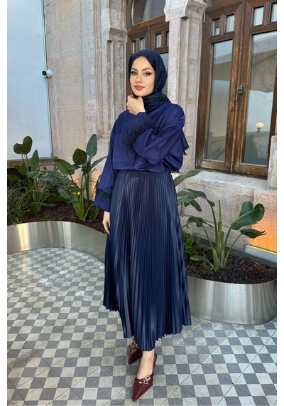 Unika Boutique Elisa Piliseli Etek - Zümrüt Lacivert