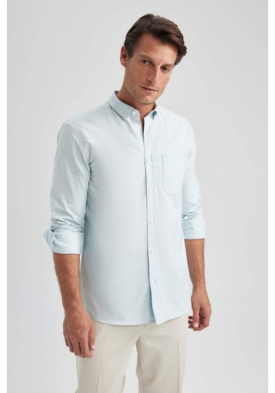 Defacto Regular Fit PoloYaka Oxford Cepli Uzun Kollu Basic Düz Gömlek A8028AX23AUBE723 Mavi