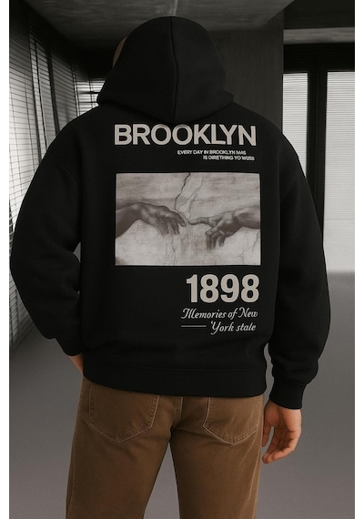 Benroma 3 İplik Penye Brooklyn Baskılı Sweatshırt Çok Renkli
