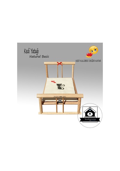 Kedigram Kedi Kulübesi Ahşap Karyola Basic Natural Kedi Yatağı
