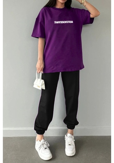 Thatssofetch Mor T-shirt Siyah Eşofman Altı Jogger - Baskılı Alt Üst Takım Bisiklet Yaka Mor Siyah-194873 Thatssofetch Mor T-shirt Siyah Eşofman Altı Jogger - Baskılı Alt Üst Takım Bisiklet Yaka Mor Siyah-194873