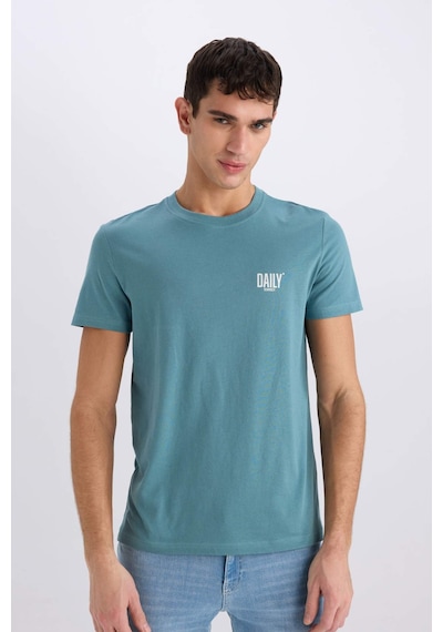 DeFacto %100 Pamuk Slim Fit Dar Kesim Bisiklet Yaka Baskılı Kısa Kollu Tişört C2078AX25SMGN1081