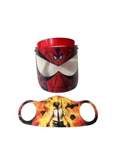 Gürbey Spiderman Baskılı Çocuk Siperlik + Pubg Desenli Çocuk Maske