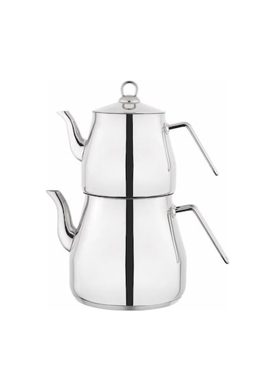 Lines Piramit Paslanmaz Çelik Çaydanlık Takımı Sülale Boy Xxl Metal Kulp 3070 Gümüş Kulp