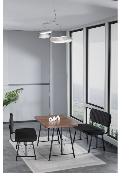 Hayat 70x110 Atlantik Mutfak Masası, Mutfak Masası Takımı, Yemek Masası, 2 Benchli - Siyah Siyah