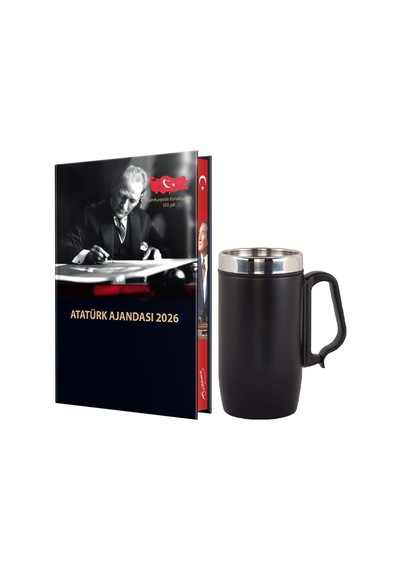 Atatürk Ciltli Ajanda Ve Kulplu Termos Bardak Genel