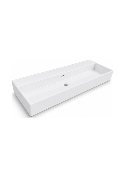 Dura Niva Kare Çanak Lavabo 120x46,5 Cm Tezgah Üstü Batarya Deliksiz Beyaz 5258
