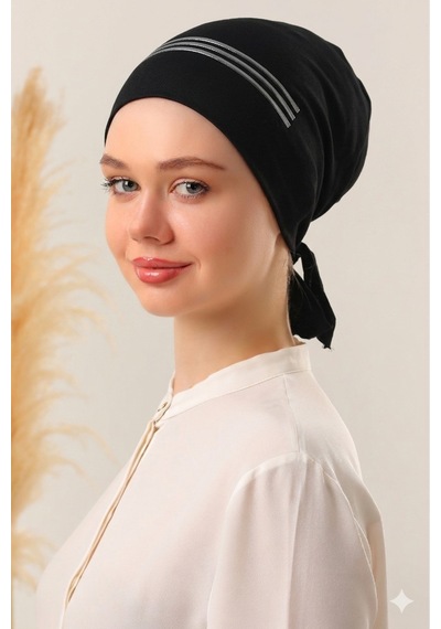 Melodi Scarf Çift Silikonlu Kaymayan Kaymaz Bone - Eşarp Şal Başörtü Kaydırmayan Kaymaz Bantlı Bone Siyah