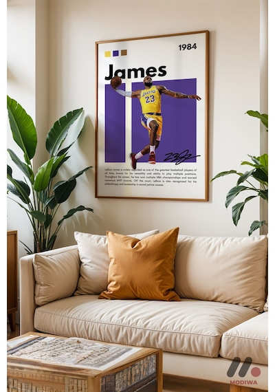 Lebron James Sarı Poster, Ahşap Çerçeveli Duvar Tablosu - Spor Severlere Hediye