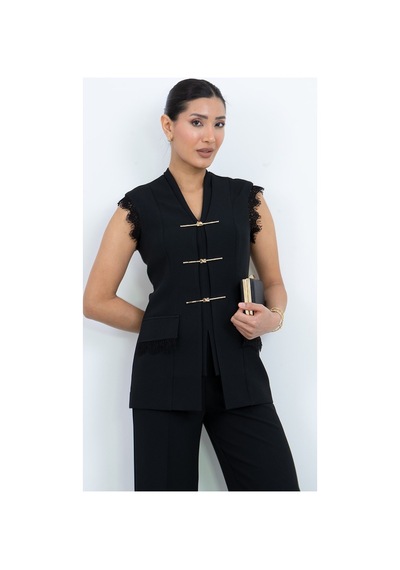 Dorne Moda Özel Seri Kruvaze Aksesuarlı Dantelli Abiye Pantolon Yelek Takım - Düğün - Mezuniyet - Ofis Şıklığı Siyah Siyah Dorne Moda Özel Seri Kruvaze Aksesuarlı Dantelli Abiye Pantolon Yelek Takım - Düğün - Mezuniyet - Ofis Şıklığı Siyah Siyah