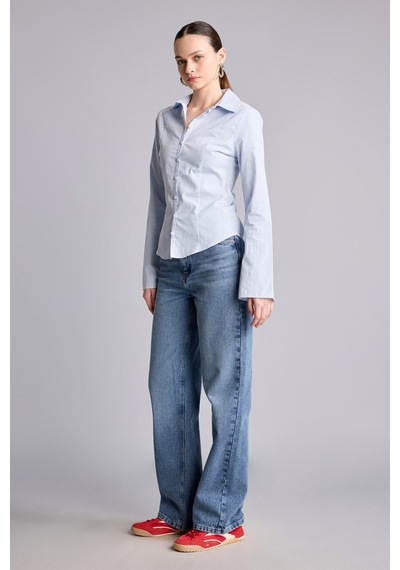 Defacto %100 Pamuk Yüksek Bel 90s Wide Leg Jean Pantolon H6912ax26aunm28 Mavi-nm28