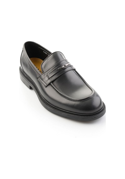 Bambi Siyah Antik Hakiki Deri Erkek Loafer Ayakkabı E01648629041