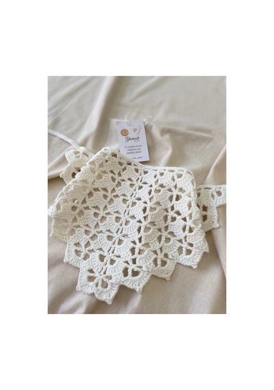 Krem Renk Bandana El Örgüsü Bandana Saç Aksesuarı Krem Krem