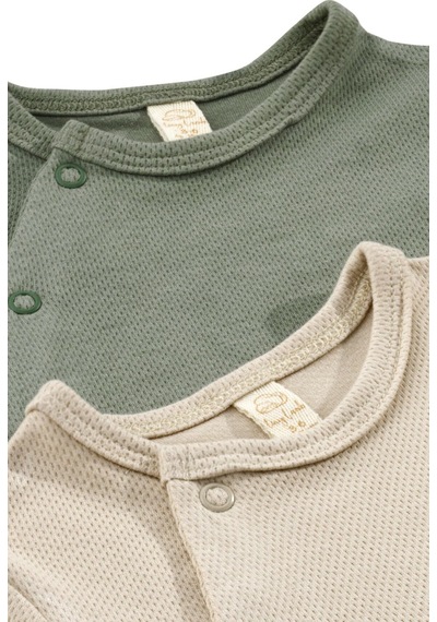 Tinylamb Zeze Unisex 2 Parça Organik Pamuk Bebek Ve Çoçuk Tulumu 2'li Takım Haki-bej