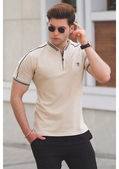 Madmext Madmext Bej Polo Yaka Erkek Tişört 9281-Bej
