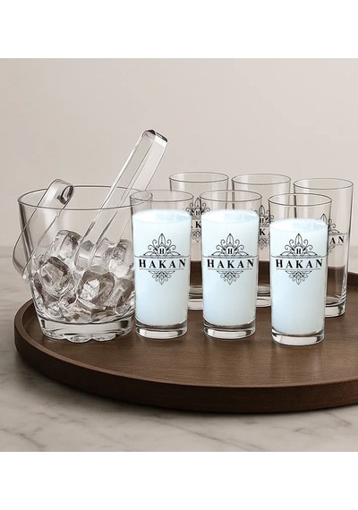 Bk Gift Kişiye Özel 8 Parça Paşabahçe Rakı Bardağı & Buz Kovası Seti 1, Erkeğe Hediye, Babaya Hediye, Babalar Günü Hediyesi Kobitmeyencom34160 Bk Gift