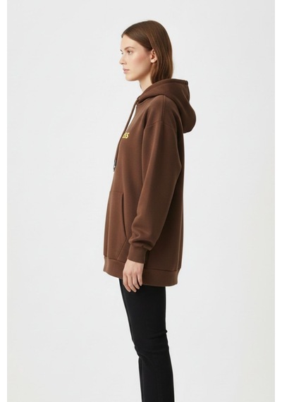 Mizalle Yumuşak Dokulu Kapüşonlu Kahverengi Sweatshirt Kahverengi