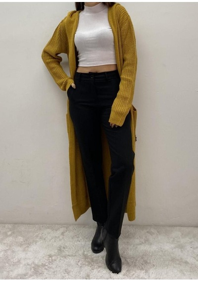 Onno Style Woman Spor Kapşonlu Lüpenli Hırka HARDAL