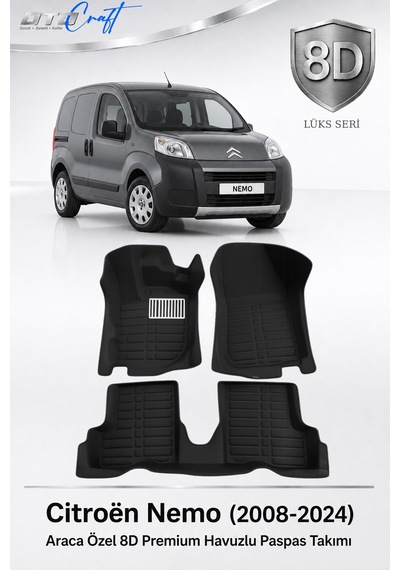 Otocraft Citroën Nemo 2008-2024 Araca Özel 8d Havuzlu Oto Paspas Takımı Siyah Tam Set 3 Parça