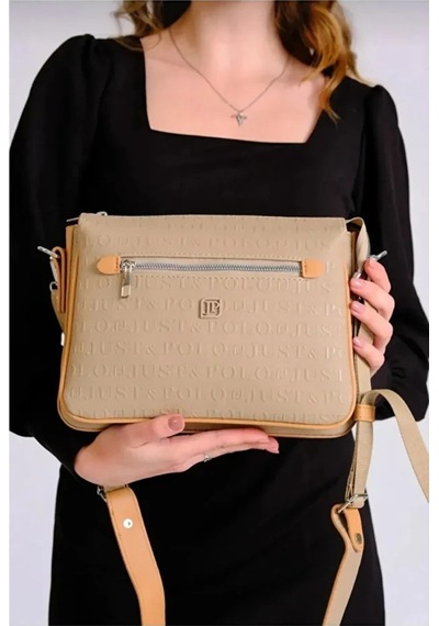 Just Polo Orijinal Kadın 3 Bölmeli Lüks Omuz Çantası Shopper Kum - Taba