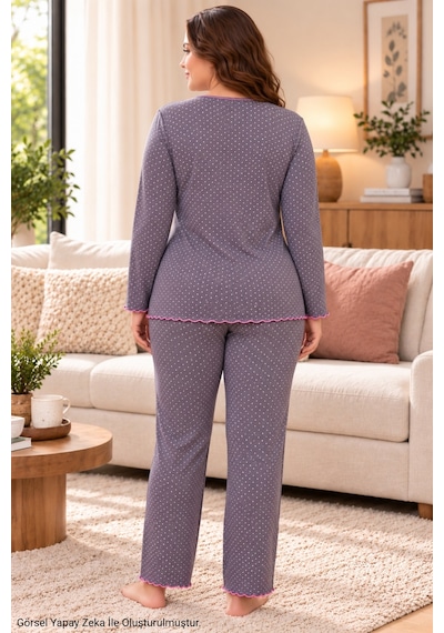Seboteks Mevsimlik İnce Kumaş Puantiyeli Uzun Kollu Büyük Beden Kadın Pijama Takımı 3157 Füme Seboteks Mevsimlik İnce Kumaş Puantiyeli Uzun Kollu Büyük Beden Kadın Pijama Takımı 3157 Füme