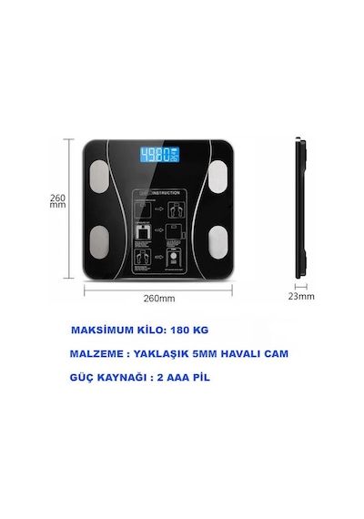 Dailytech Yağ Ölçer Vücut Analizi Akıllı Bluetooth Tartı Baskül
