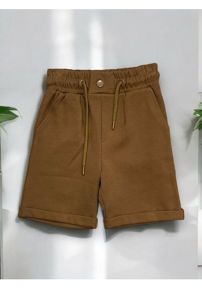 Zekids Erkek Çocuk Düğmeli Şort-14508 Kahverengi