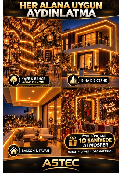 Astec Yapışkanlı 1 Metre Amber 220v Silikonlu Şerit Led Yüksek Güç Tak Çalıştır İç Dış Mekân Su Geçirmez
