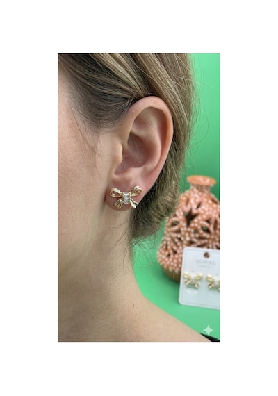 Xuping Rose Gold Renginde Çivi Model Fiyonklu Model Zirkon Taşlı Küpe Altın