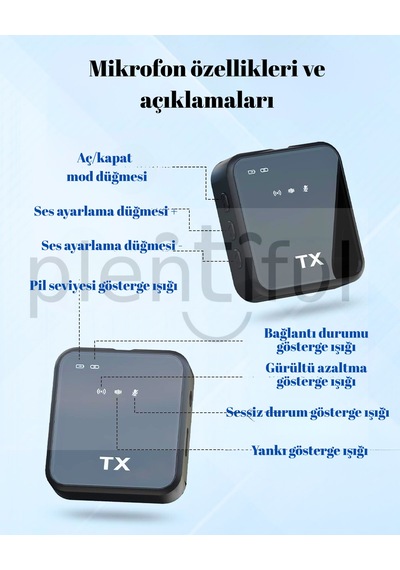 Plentiful Çoklu Giriş Kablosuz Çiftli Yaka Mikrofonu