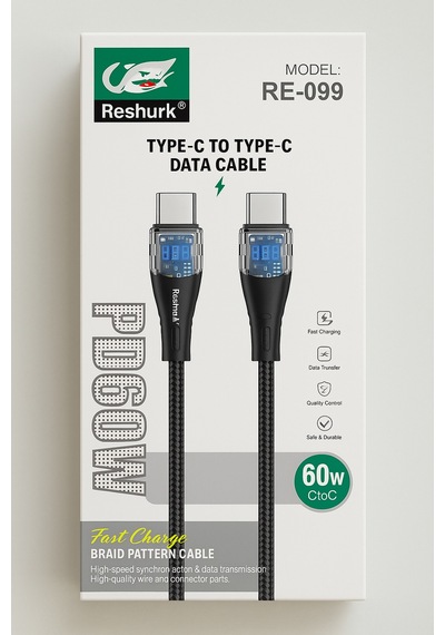 Ferro Reshurk Re-099 Type-c & Type-c Silikon Uclu Ledli 1000cm 60w Hızlı Data - Şarj Hasır Kablo