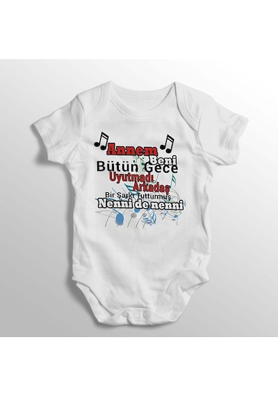 Tuğba Baby Tuğbababy Annem Bütün Gece Uyutmadı Arkadaş Yazılı Baskılı Bebek Zıbını Beyaz