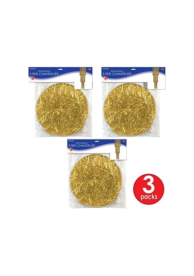 3 Parça Üç Katlı Metalik Altın Plastik Parıltılı Asma Avizeler Yılbaşı Partisi Dekorasyonları Veya 20'lerin Temalı Dekoru, 4'