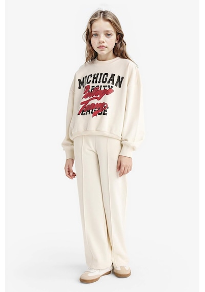 Defacto Kız Çocuk 2li Takım Baskılı Sweatshirt Eşofman Altı F2564a825auer238 Ekru