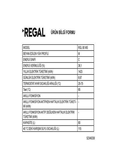 Regal RGL 80 MS Mekanik Termosifon