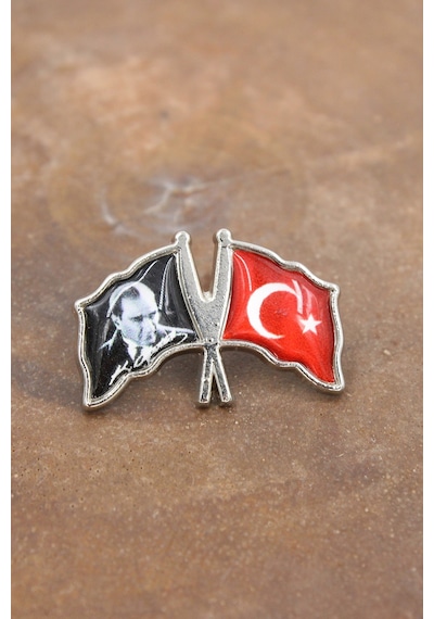 089 50005 Gümüş Atatürk Ve Ay Yıldız Türk Bayrak Yaka Rozeti