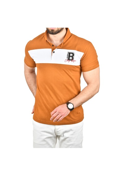 Deepsea Erkek Taba Slim Fit Nefes Alan Pamuklu Kumaş Dar Kesim Kıvrılmaz Yaka Polo Yaka Tişört 2503019 Taba