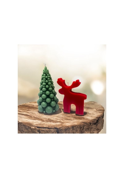 Yılbaşı Noel Christmas Ağaç Ve Geyik Dekoratif Mum
