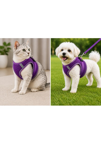 Nefes Alan Kumaş Air Mesh Kedi Köpek Göğüs Tasması Xx Small 28x32 Cm Mor