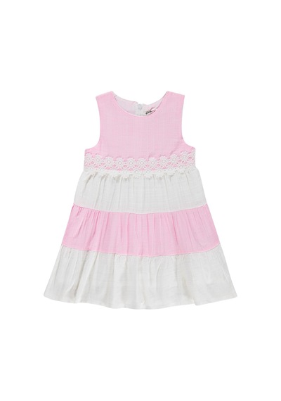 Civil Girls Çiçek Dantelli 2-5 Yaş Elbise - Pembe Pembe - Beyaz